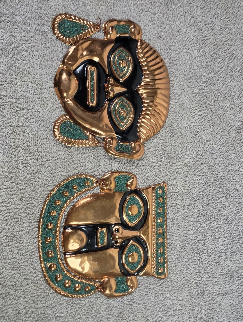 Gold and Teal Decorative Mask Wall Plaques - Set of 2